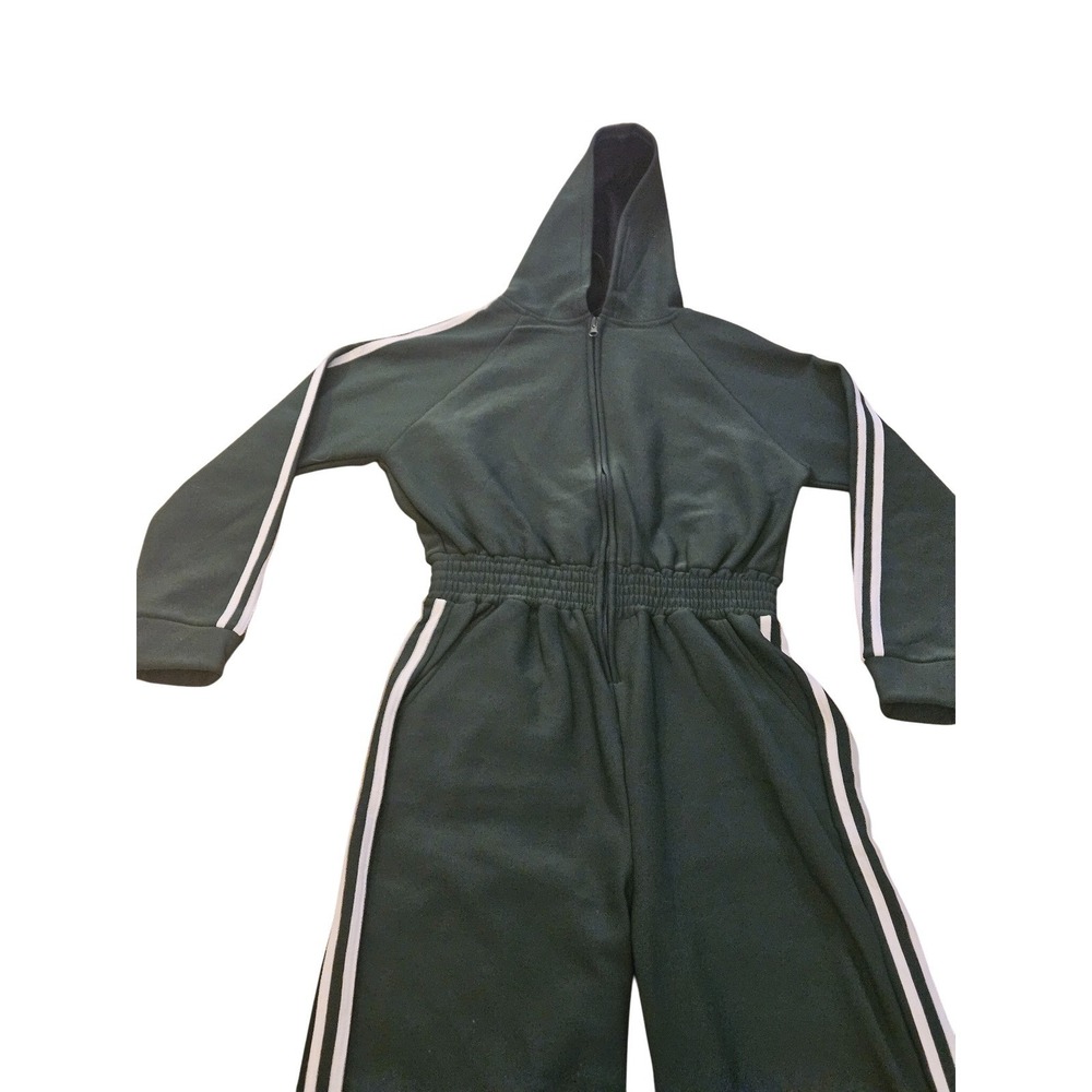 Love Sense Green Striped Hooded Jumpsuit Wide Leg Athleisure Lounge M - Picture 5 of 8